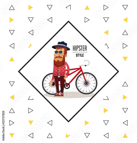 Man cartoon with mustache and bike icon inside frame. Hipster style vintage retro fashion and culture theme. Colorful design. Vector illustration