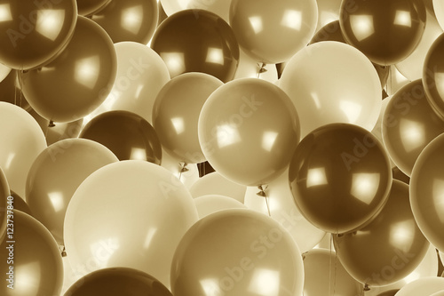 Party balloons background, sepia style image.