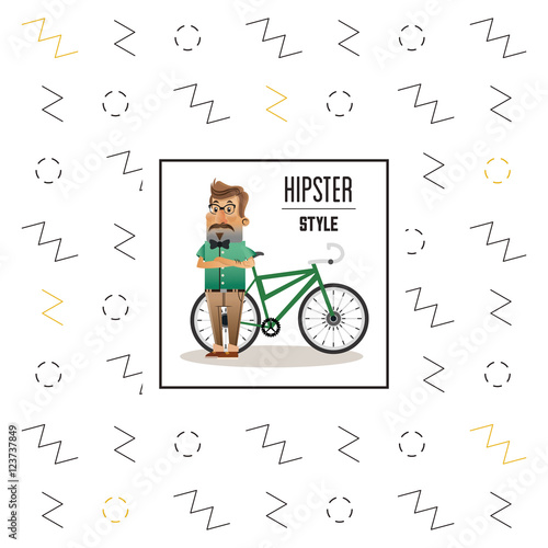 Man cartoon with mustache and bike icon inside frame. Hipster style vintage retro fashion and culture theme. Colorful design. Vector illustration