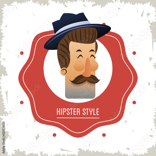 Man cartoon with mustache inside seal stamp icon. Hipster style vintage retro fashion and culture theme. Colorful and grunge design. Vector illustration