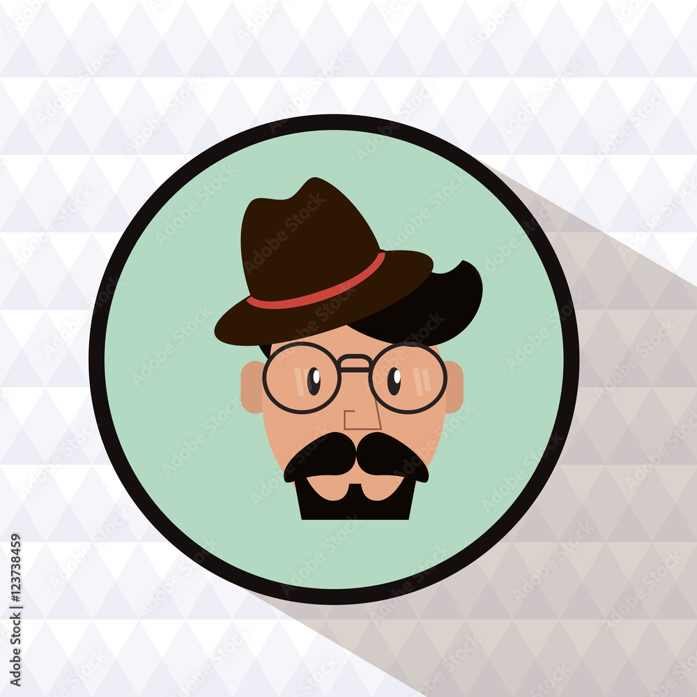 Man cartoon with mustache inside circle icon. Hipster style vintage retro fashion and culture theme. Colorful design. Polygonal background. Vector illustration