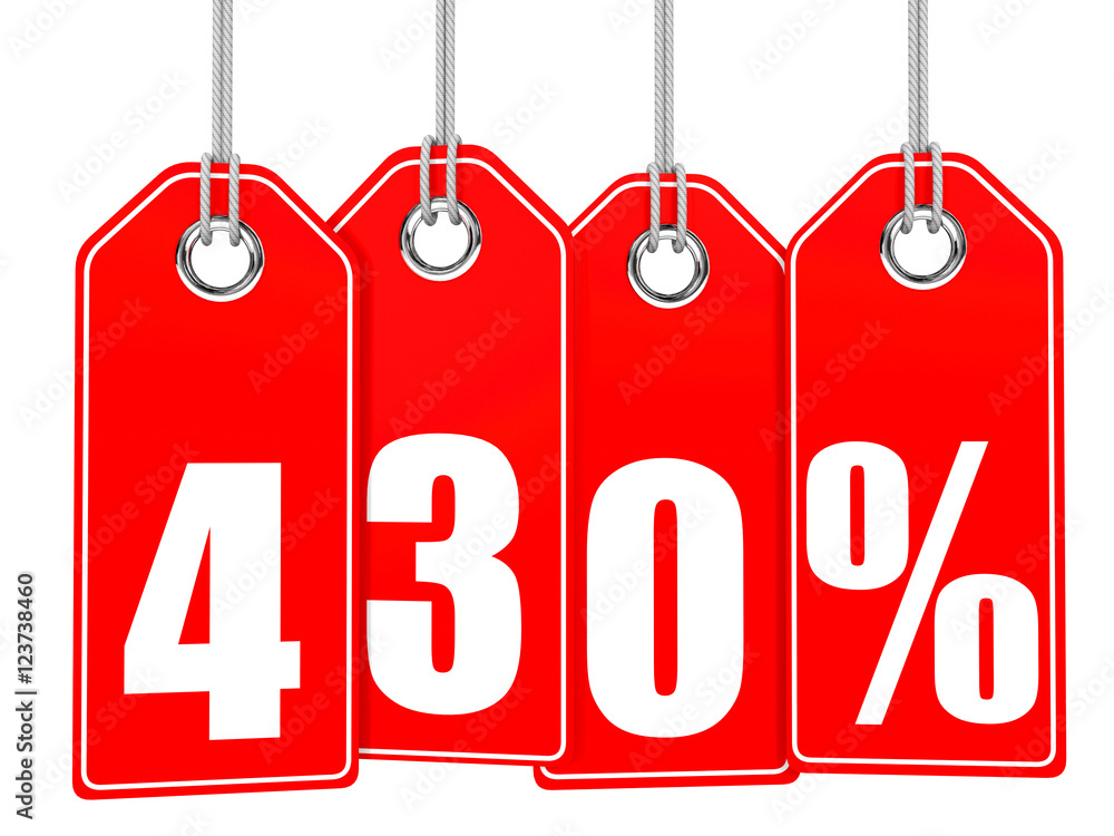 Discount 430 percent off. 3D illustration. Discount 430 percent off. 3D illustration.