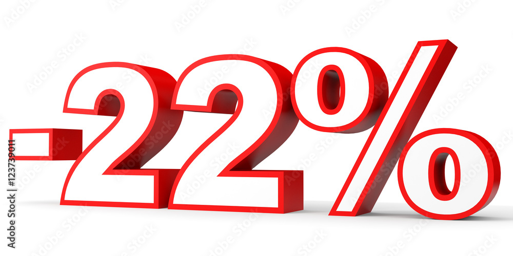 Discount 22 percent off. 3D illustration on white background. Discount 22 percent off. 3D illustration on white background.