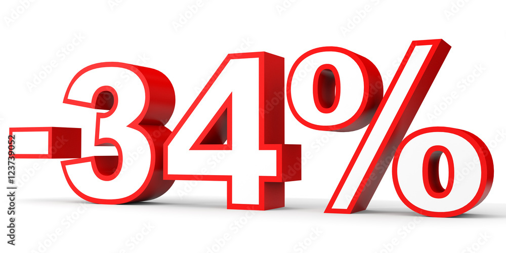 Discount 34 percent off. 3D illustration on white background. Discount 34 percent off. 3D illustration on white background.