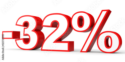 Discount 32 percent off. 3D illustration on white background.