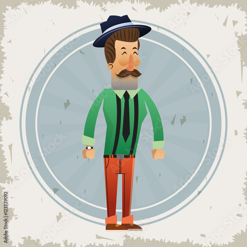 Man cartoon with mustache icon inside seal stamp. Hipster style vintage retro fashion and culture theme. Colorful and grunge design. Vector illustration