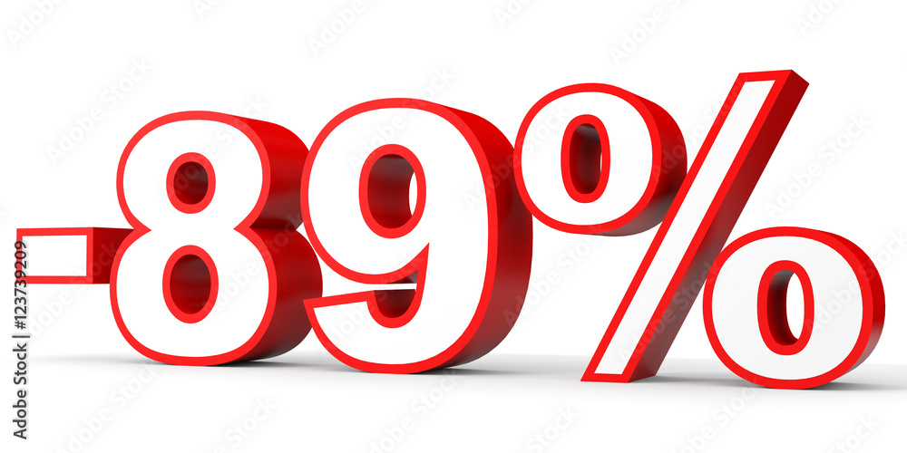 Discount 89 percent off. 3D illustration on white background. Discount 89 percent off. 3D illustration on white background.