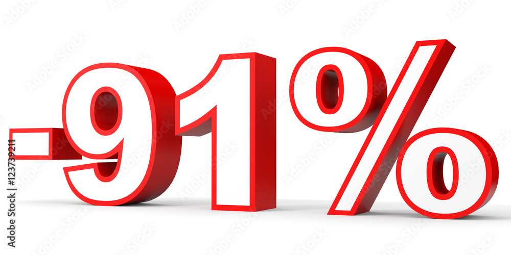 Discount 91 percent off. 3D illustration on white background. Discount 91 percent off. 3D illustration on white background.