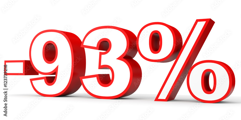 Discount 93 percent off. 3D illustration on white background. Discount 93 percent off. 3D illustration on white background.