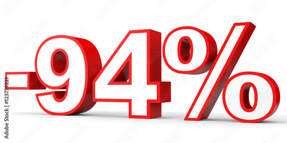 Discount 94 percent off. 3D illustration on white background. Discount 94 percent off. 3D illustration on white background.