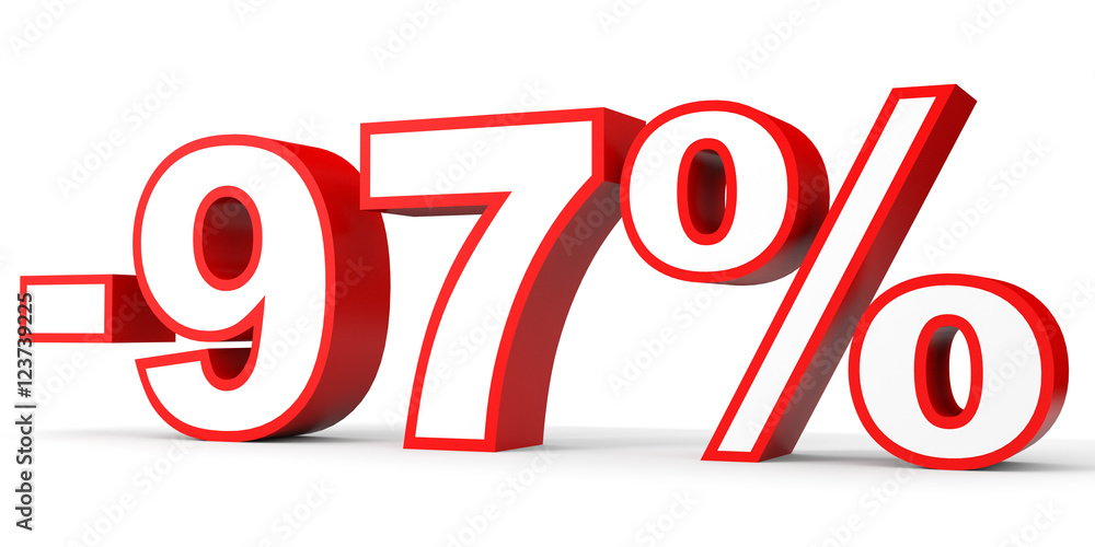 Discount 97 percent off. 3D illustration on white background. Discount 97 percent off. 3D illustration on white background.