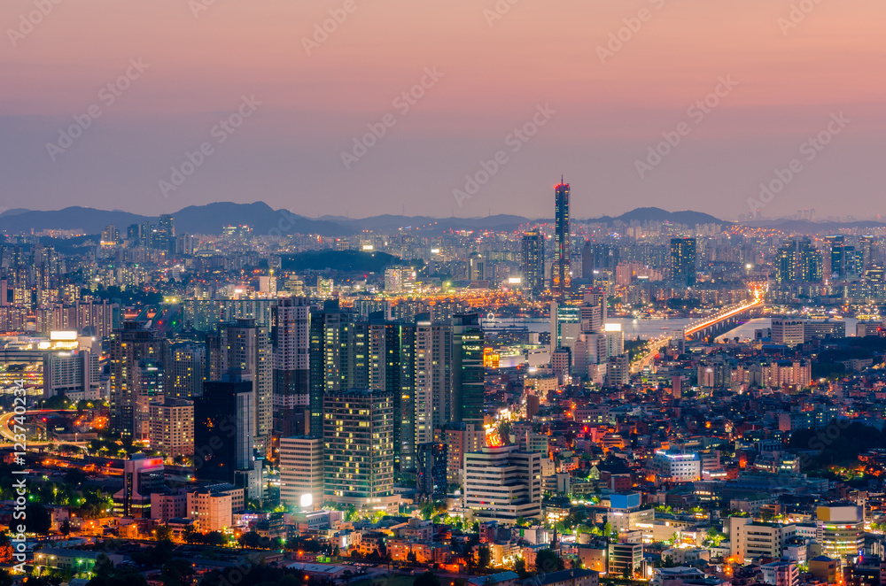 seoul city and Downtown skyline in Seoul, South Korea...