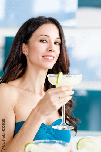 Photography Attractive sexy young woman girl drinking margarita tequila cocktail at bar rest