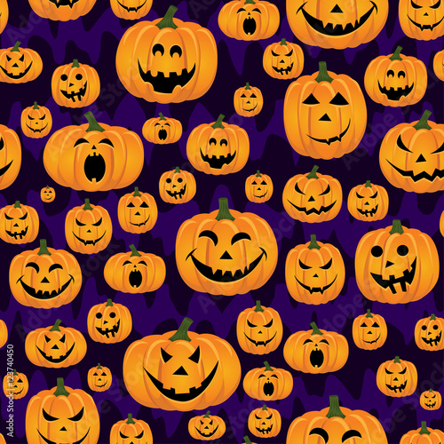 Abstract seamless pattern for girls,boys, kids, halloween, clothes. Creative vector background with face of pumpkin.Funny wallpaper for textile and fabric. Fashion style. Colorful bright.