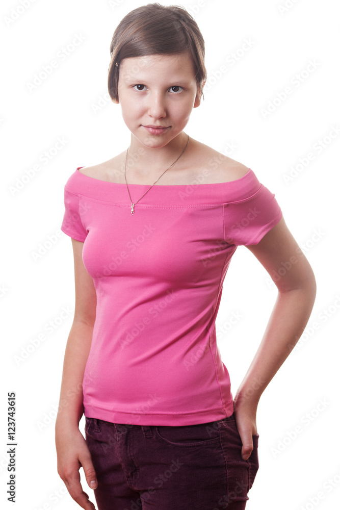 Teenage girl short hair headshot