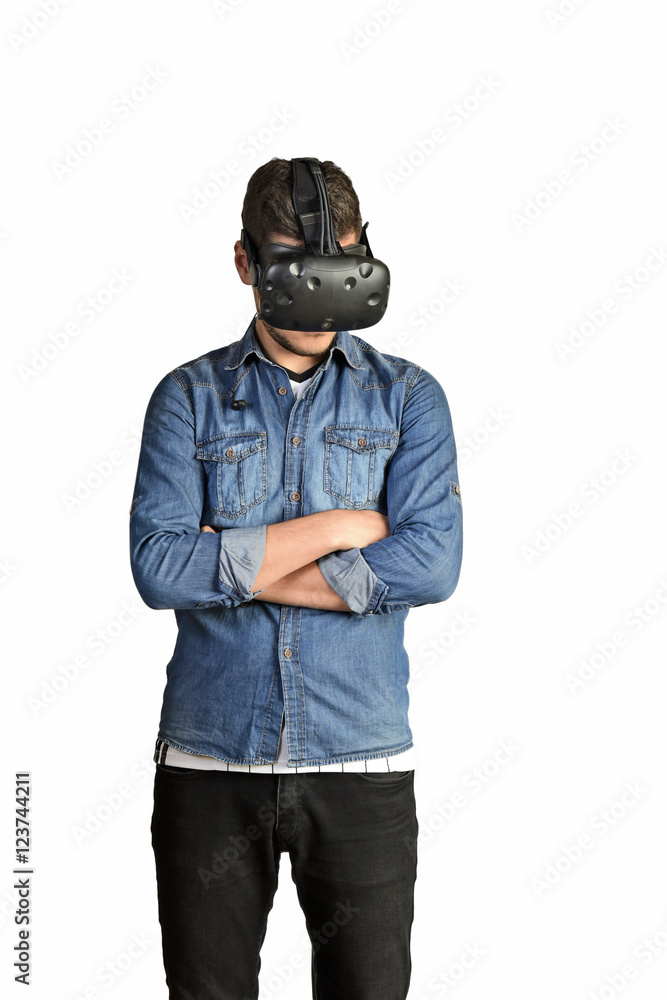 man using the VR virtual reality headset man using the VR virtual reality headset