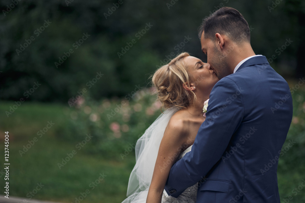 groom and his woman rests in the park