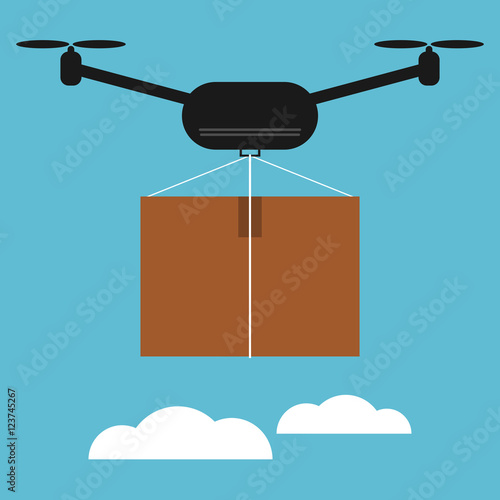 Drone delivery of package concept. Isolated vector illustration. Simple modern style.