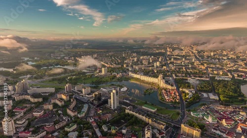 minsk cityscape sunset sunrise aerial center panorama 4k time lapse belarus
