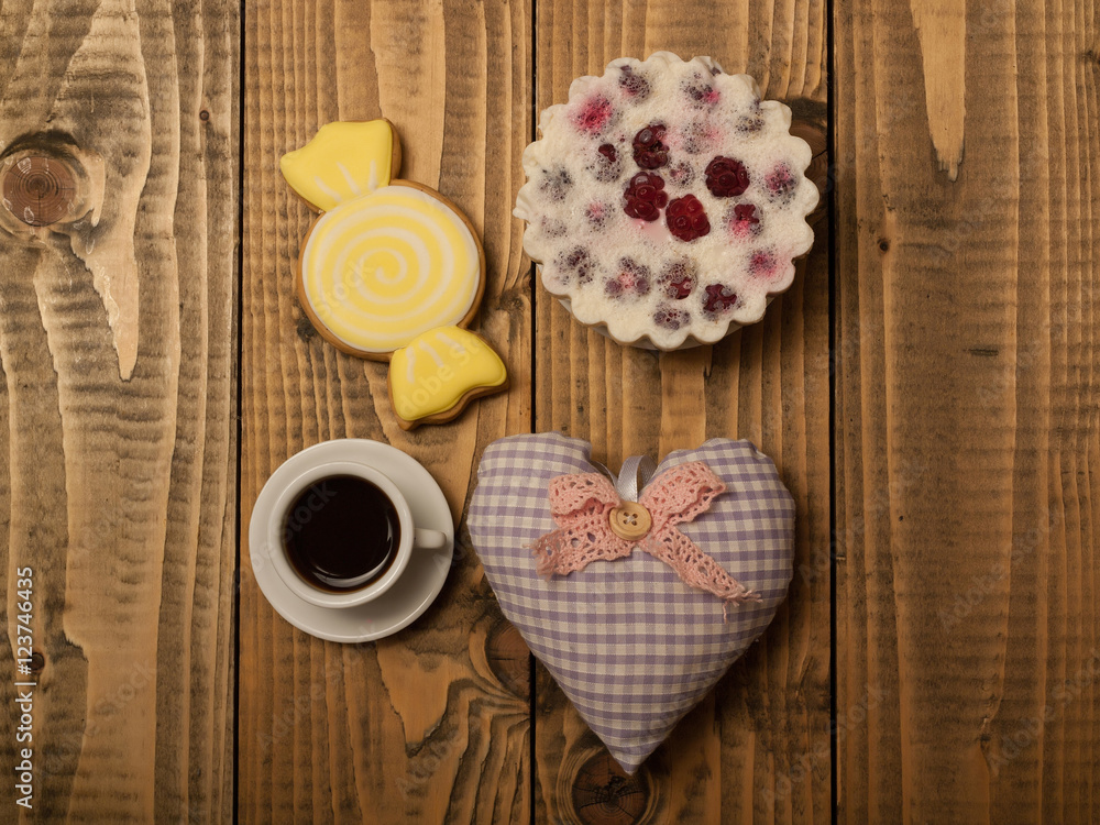 Tasty aromatic coffee and cookie Tasty aromatic coffee and cookie