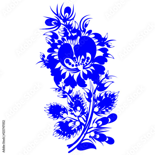 romantic painting flower blue silhouette vector eps10 folk art d