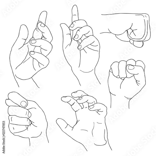 Hands set outline part 5. Fico, claw, fist, plea, up, and others.