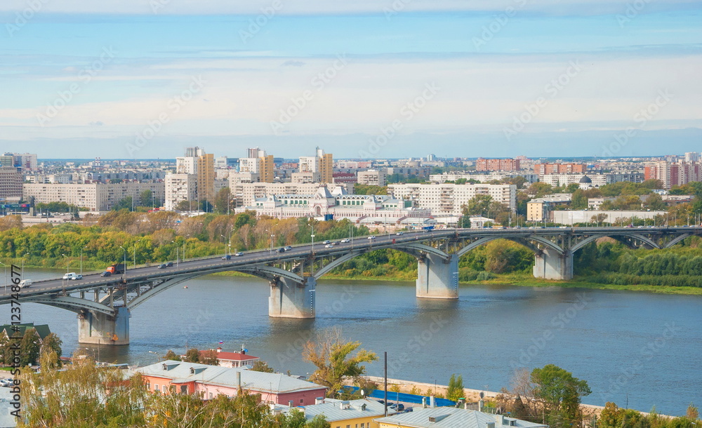 View of the bridge over the Volga River in Nizhny Novgorod