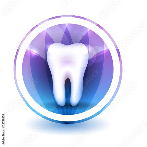 Healthy tooth Sign, round shape colorful overlay flower petals at the background