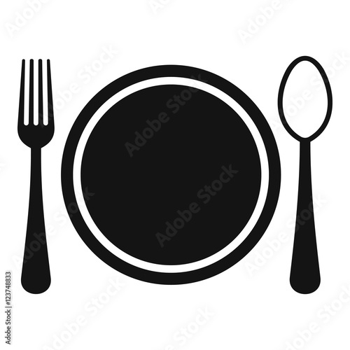 Place setting with plate,spoon and fork icon. Simple illustration of plate,spoon and fork vector icon for web