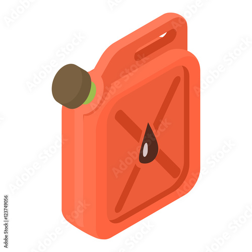Red jerrycan with oil drop icon. Isometric 3d illustration of jerrycan vector icon for web