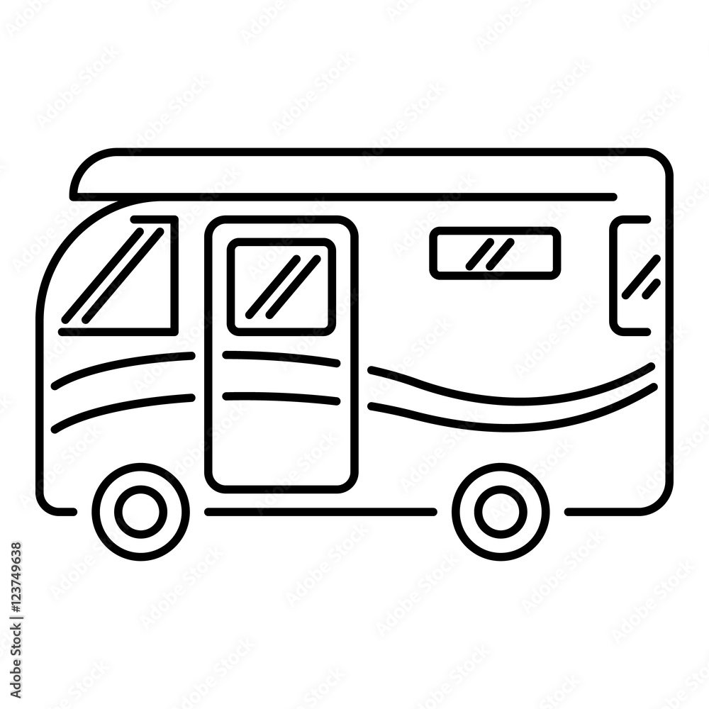 Traveling camper van icon. Outline illustration of camper van vector icon for web Traveling camper van icon. Outline illustration of camper van vector icon for web
