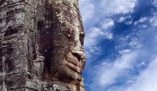 Stone face at Prasat Bayon Temple  Angkor  Cambodia