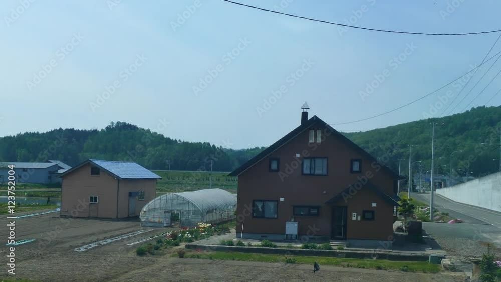 4K video of country side landscape on train at Hokkaido