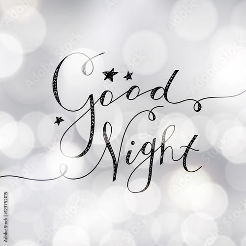 good night lettering, vector handwritten text with stars