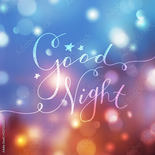 good night lettering, vector handwritten text with stars