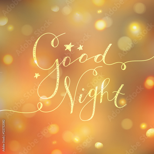 good night lettering, vector handwritten text with stars