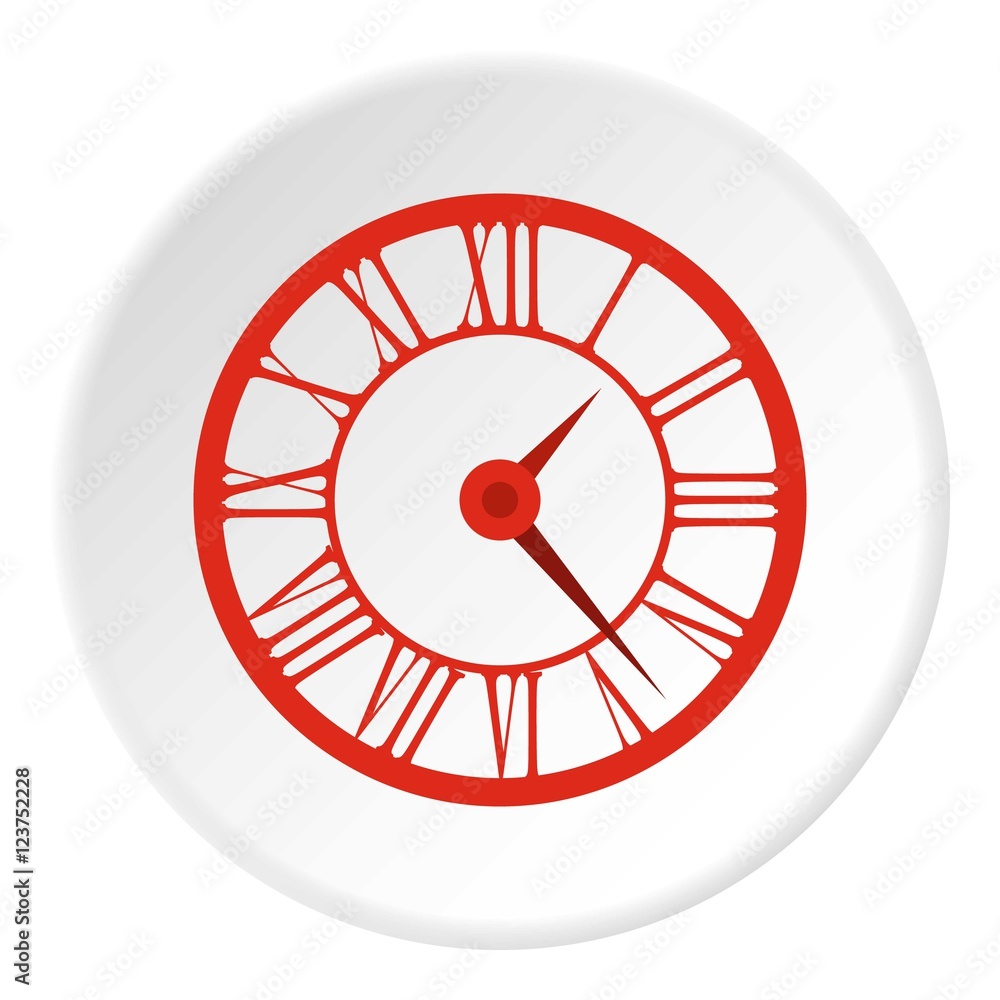 Round clock with roman numerals icon. Flat illustration of round clock with roman numerals vector icon for web Round clock with roman numerals icon. Flat illustration of round clock with roman numerals vector icon for web