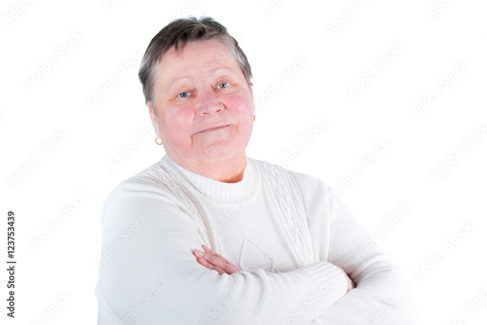 Happy and smiling senior woman, isolated studio portrait