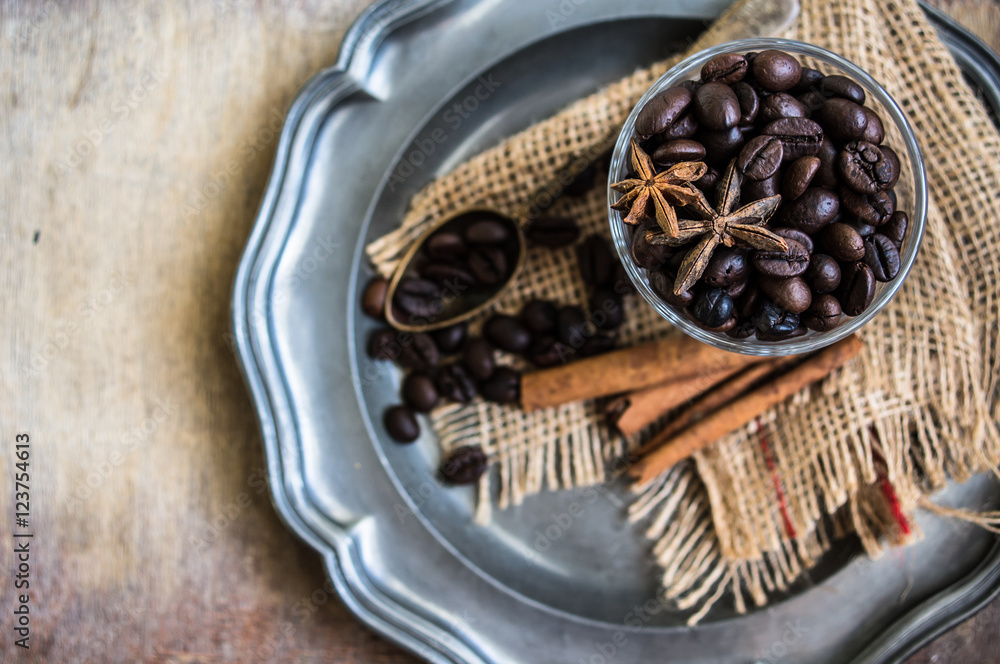 Coffee beans on rustic background Coffee beans on rustic background