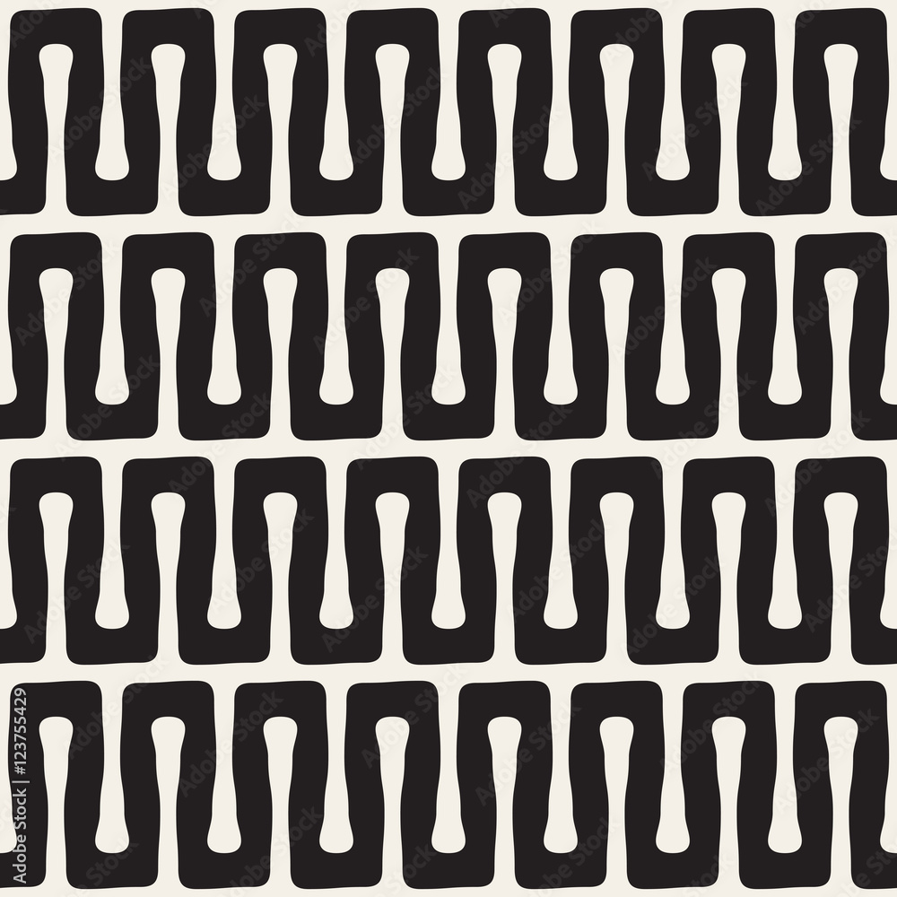 Vector Seamless Black and White Wavy Lines Pattern