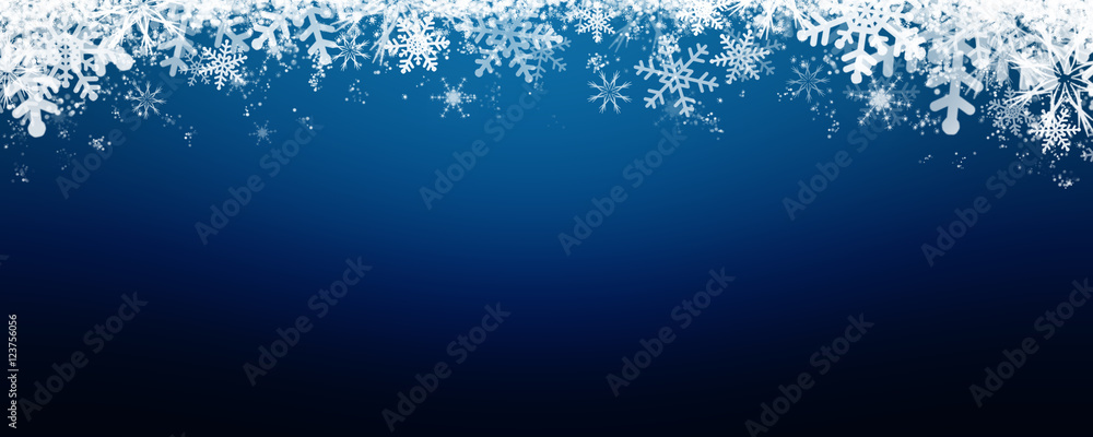 Fototapeta Blue winter background with snow and snowflackes.