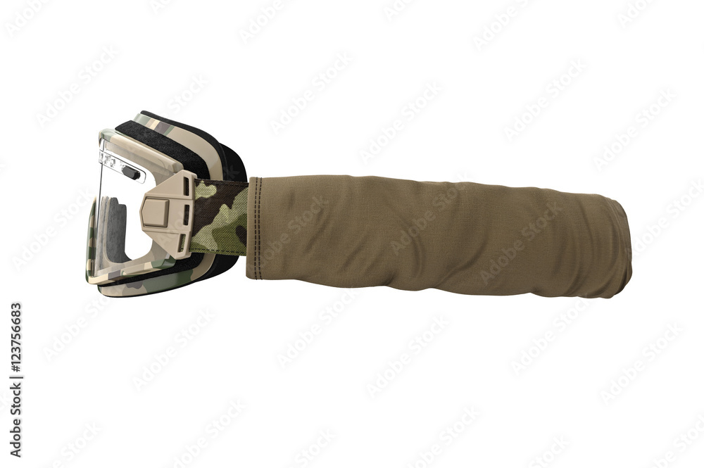 Military goggles, army eyeglass protection for soldiers, side view. 3D