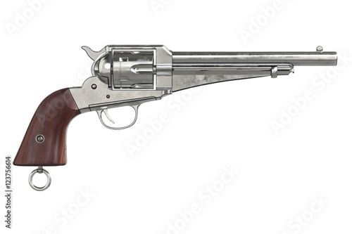 Gun cowboy classical pistol, side view. 3D graphic