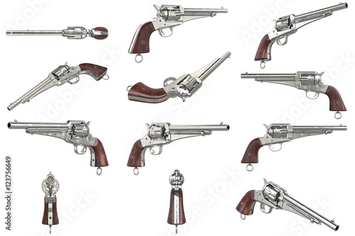 Obraz na plátně Gun cowboy revolver with wood handle set. 3D graphic