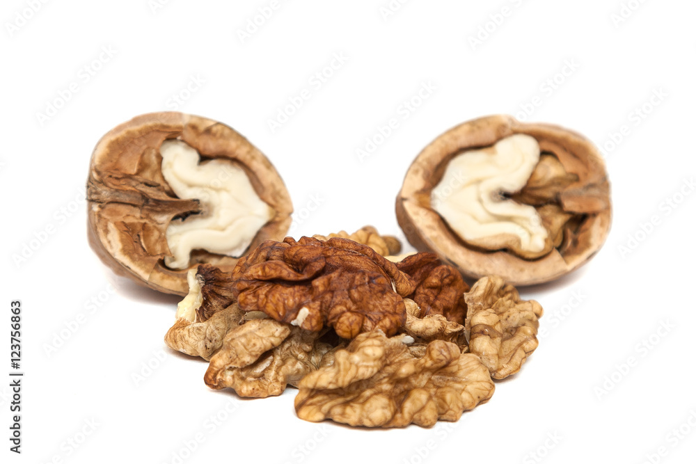 Kernels of walnut close up on white background Kernels of walnut close up on white background