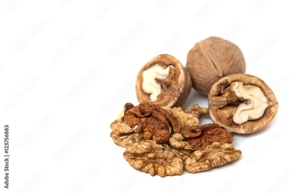Kernels of walnut close up on white background Kernels of walnut close up on white background