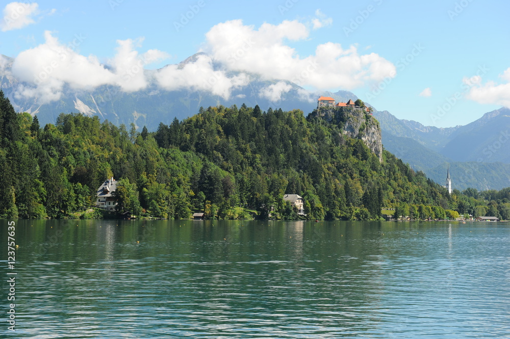 Lake Bled and is overlooked by Bled Castle, Slovenia