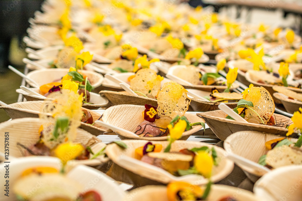 Dressing food during a catering a large catering party