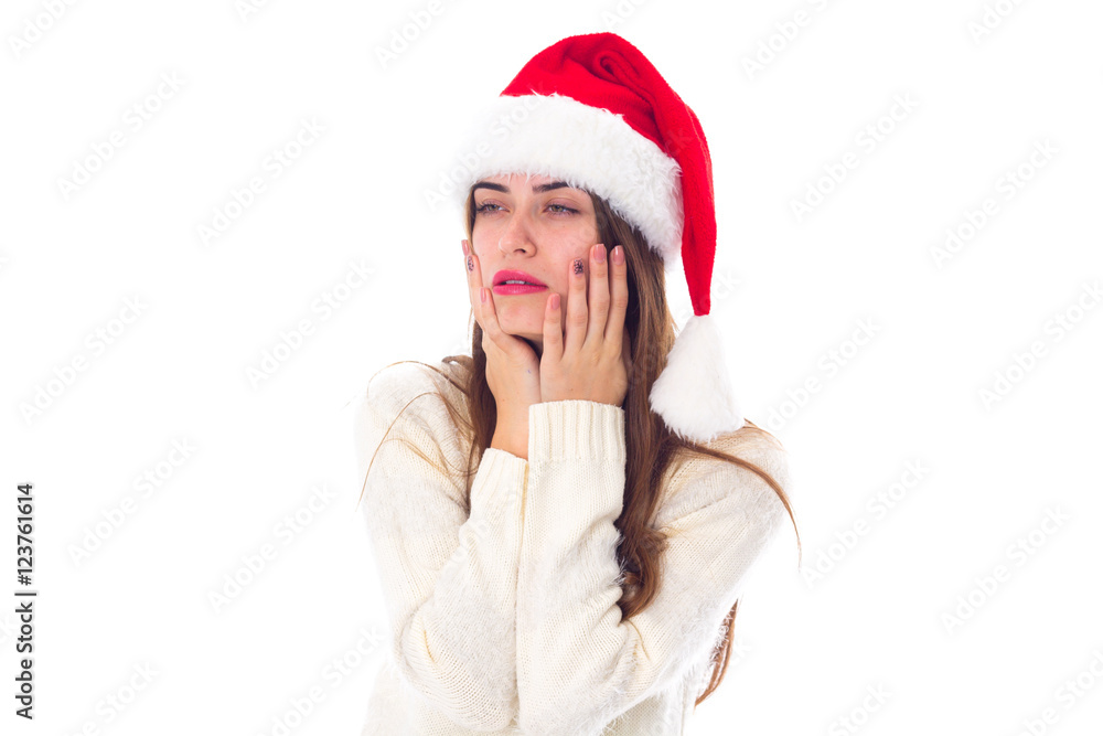Woman in red christmas hat Woman in red christmas hat