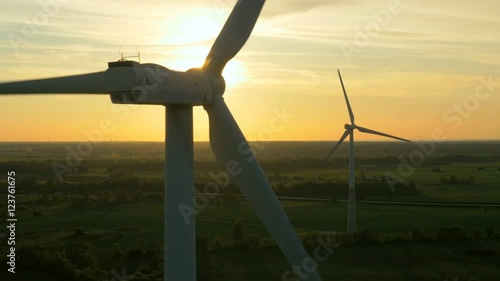 Aerial Shot of Wind Turbines in Sunset Light